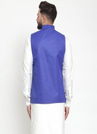 Blue Plain Cotton Nehru Jackets