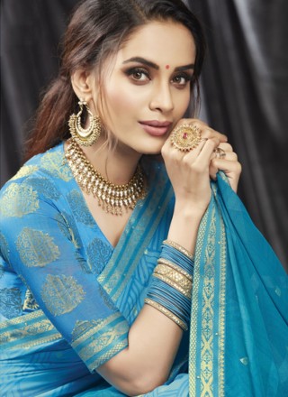 Blue Print Faux Georgette Shaded Saree