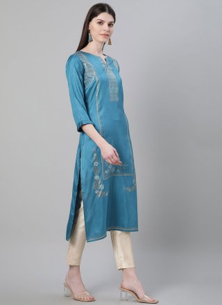 Blue Print Poly Silk Designer Salwar Kameez