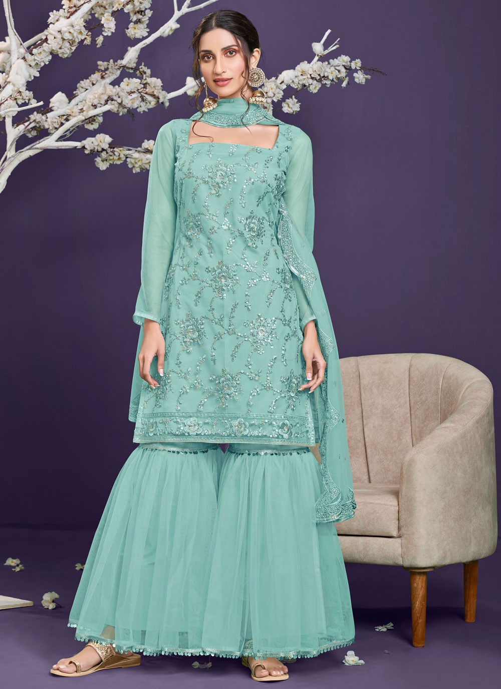 Blue Sequins Net Designer Pakistani Salwar Suit