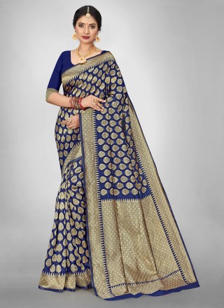 Blue Weaving Casual Silk Saree