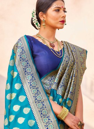 Blue Weaving Ceremonial Traditional Designer Saree