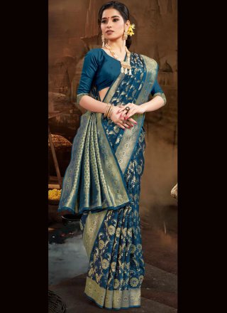 Blue Weaving Silk Designer Traditional Saree