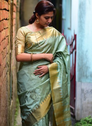 Blue Weaving Silk Traditional Designer Saree