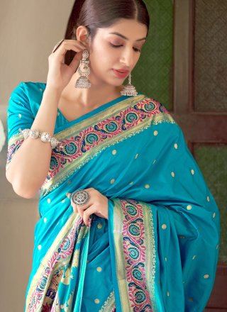 Blue Weaving Traditional Designer Saree