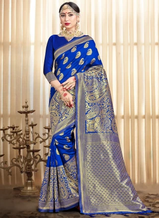 Blue Woven Traditional Designer Saree