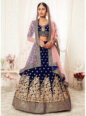 Bollywood Lehenga Choli Sequins Velvet in Navy Blue