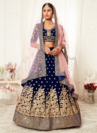 Bollywood Lehenga Choli Sequins Velvet in Navy Blue