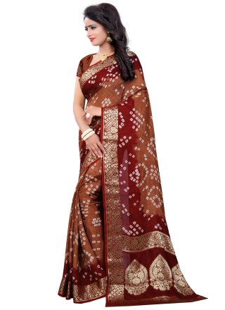 Brown and Maroon Art Silk Traditional Saree