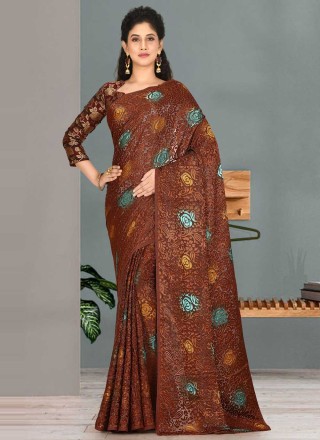 Brown Color Designer Traditional Saree