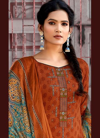 Brown Cotton Designer Pakistani Suit