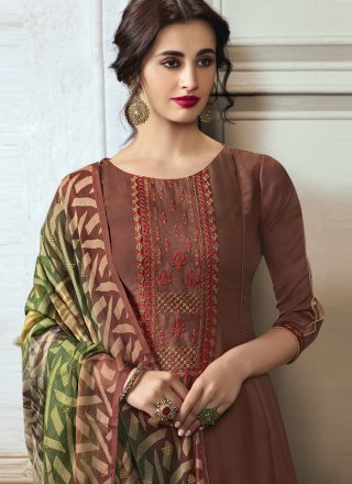 Brown Georgette Satin Ceremonial Designer Pakistani Salwar Suit