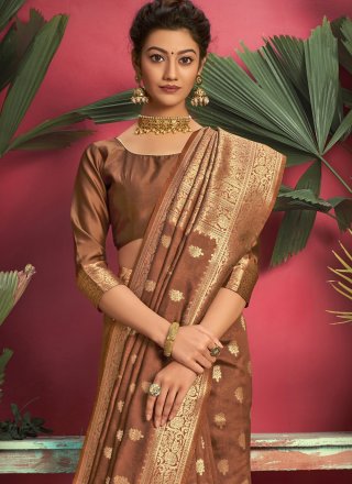 Brown Jacquard Silk Ceremonial Designer Traditional Saree