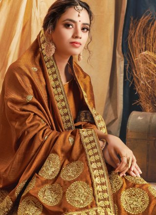 Brown Silk Embroidered Traditional Designer Saree