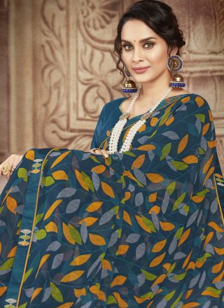 Casual Saree Abstract Print Faux Georgette in Multi Colour