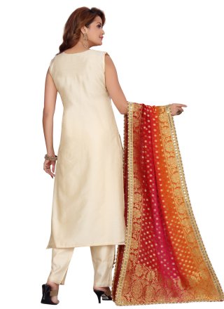 Chanderi Embroidered Cream Readymade Suit