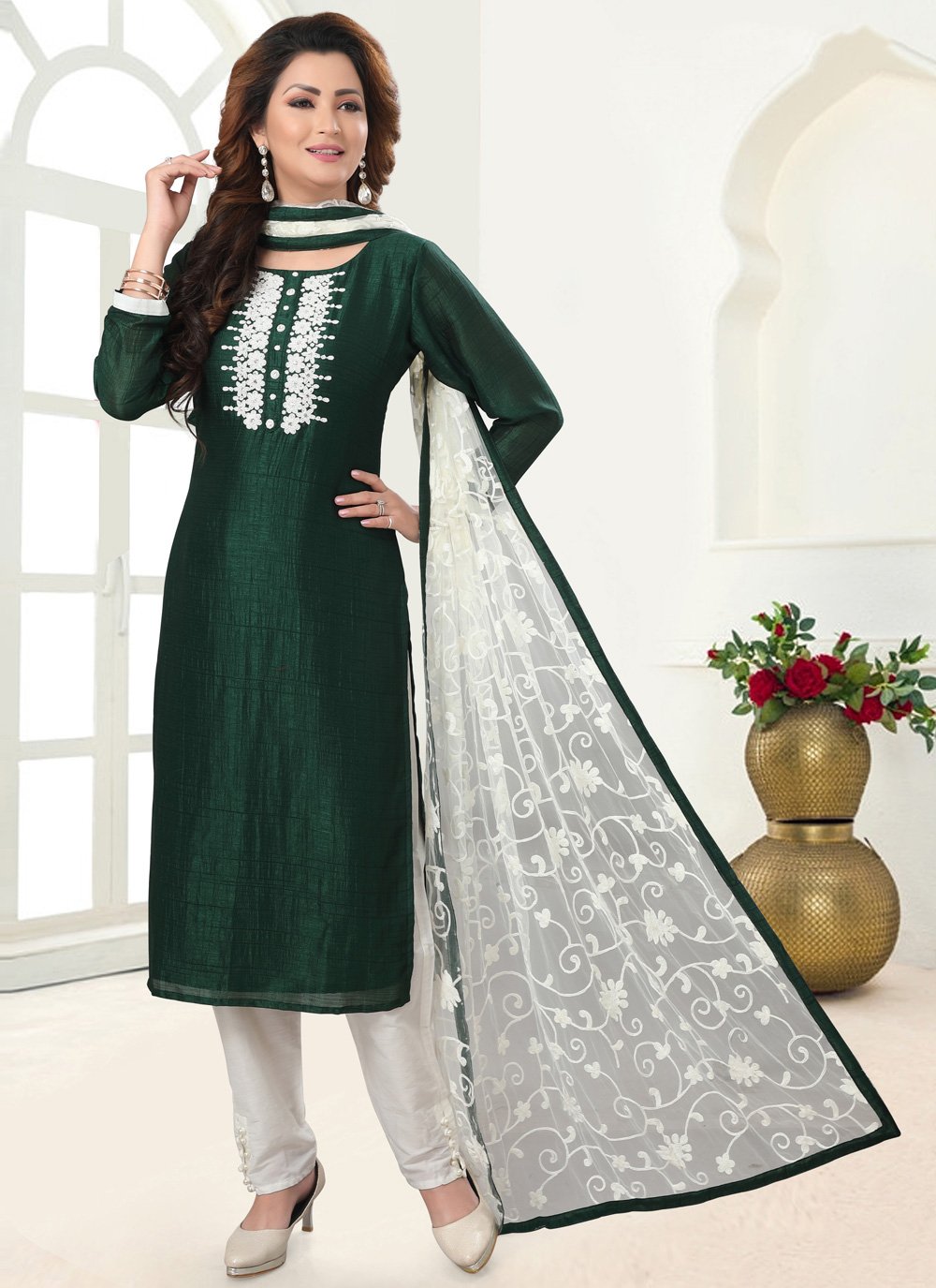 Chanderi Embroidered Readymade Suit