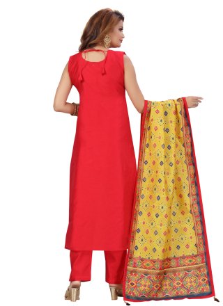 Chanderi Fancy Pant Style Suit in Red