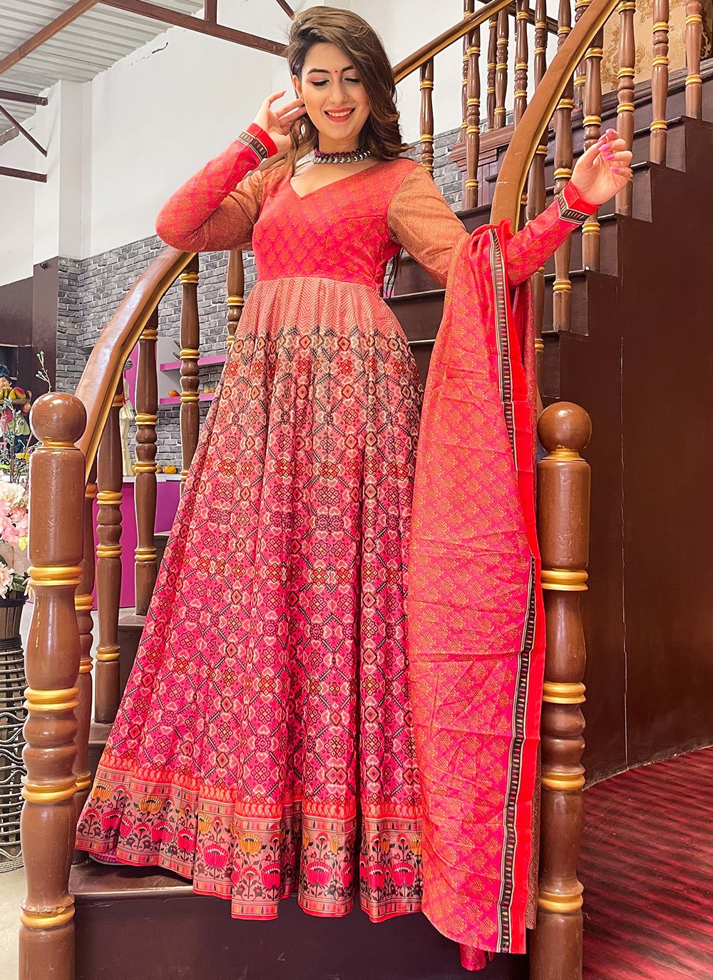 Chanderi Pink Floor Length Designer Suit