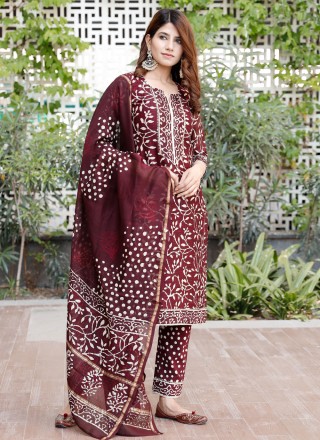 Chanderi Printed Maroon Designer Salwar Suit