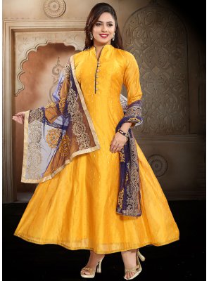 Chanderi Silk Fancy Yellow Designer Suit