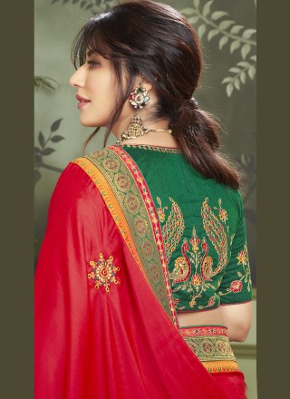Chitrangada Singh Patch Border Red Fancy Fabric Designer Traditional Saree