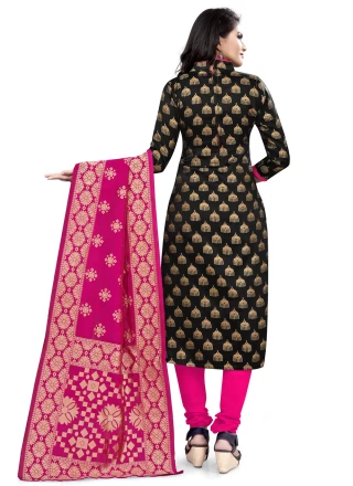 Churidar Designer Suit Weaving Banarasi Silk in Black