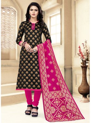 Churidar Designer Suit Weaving Banarasi Silk in Black