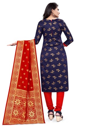 Churidar Designer Suit Weaving Banarasi Silk in Blue