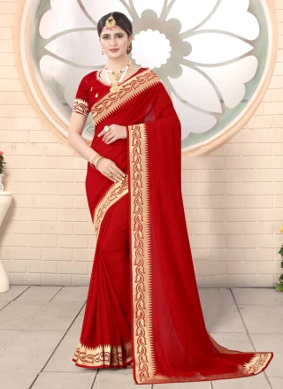 Classic Designer Saree Embroidered Silk in Red