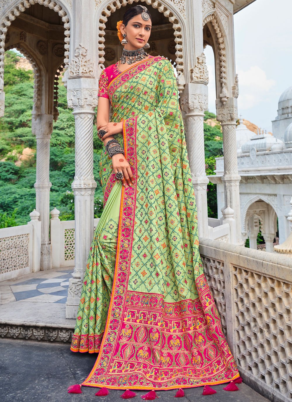 Classic Designer Saree Thread Satin in Green