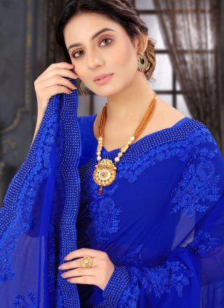 Classic Saree Resham Georgette in Blue