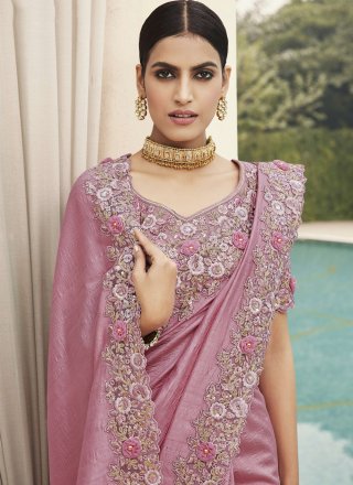 Contemporary Saree Embroidered Silk in Pink