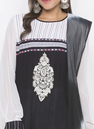 Cotton Black Embroidered Palazzo Designer Salwar Suit