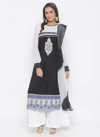 Cotton Black Embroidered Palazzo Designer Salwar Suit