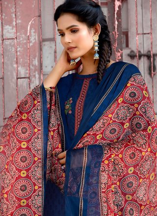 Cotton Blue Embroidered Designer Pakistani Suit