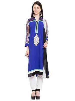 Cotton Blue Patchwork Readymade Salwar Kameez