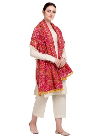 Cotton Designer Dupatta in Red