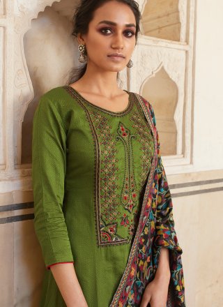 Cotton Embroidered Green Designer Salwar Kameez
