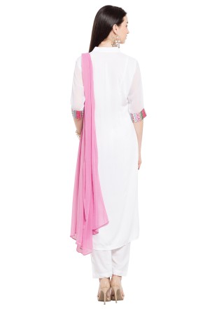 Cotton Embroidered Off White Readymade Salwar Kameez