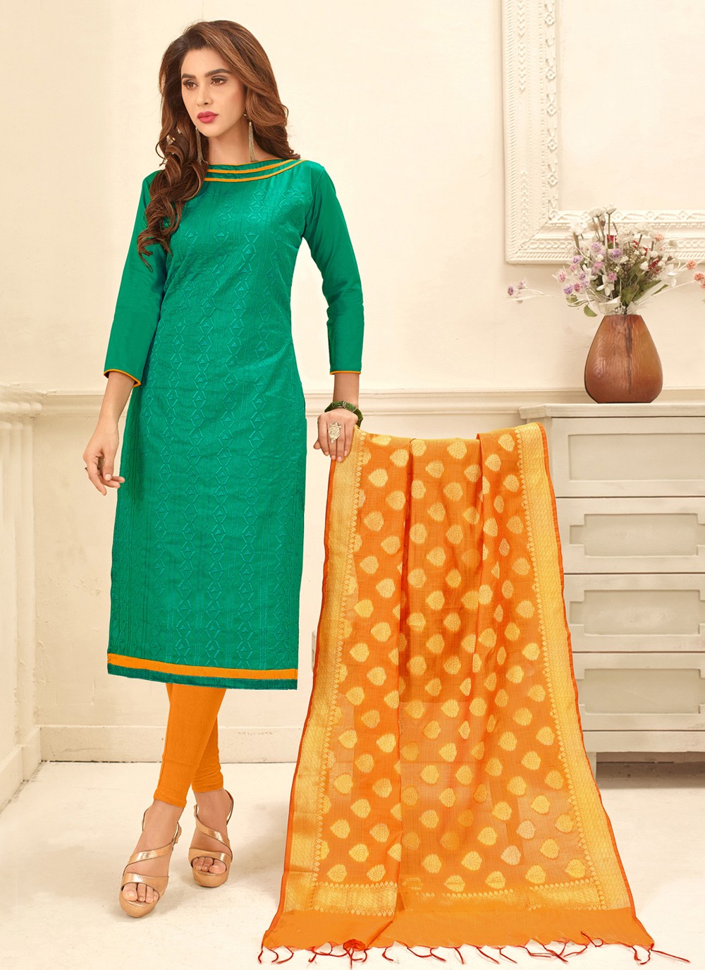 Pear Green Cotton Churidar Suit