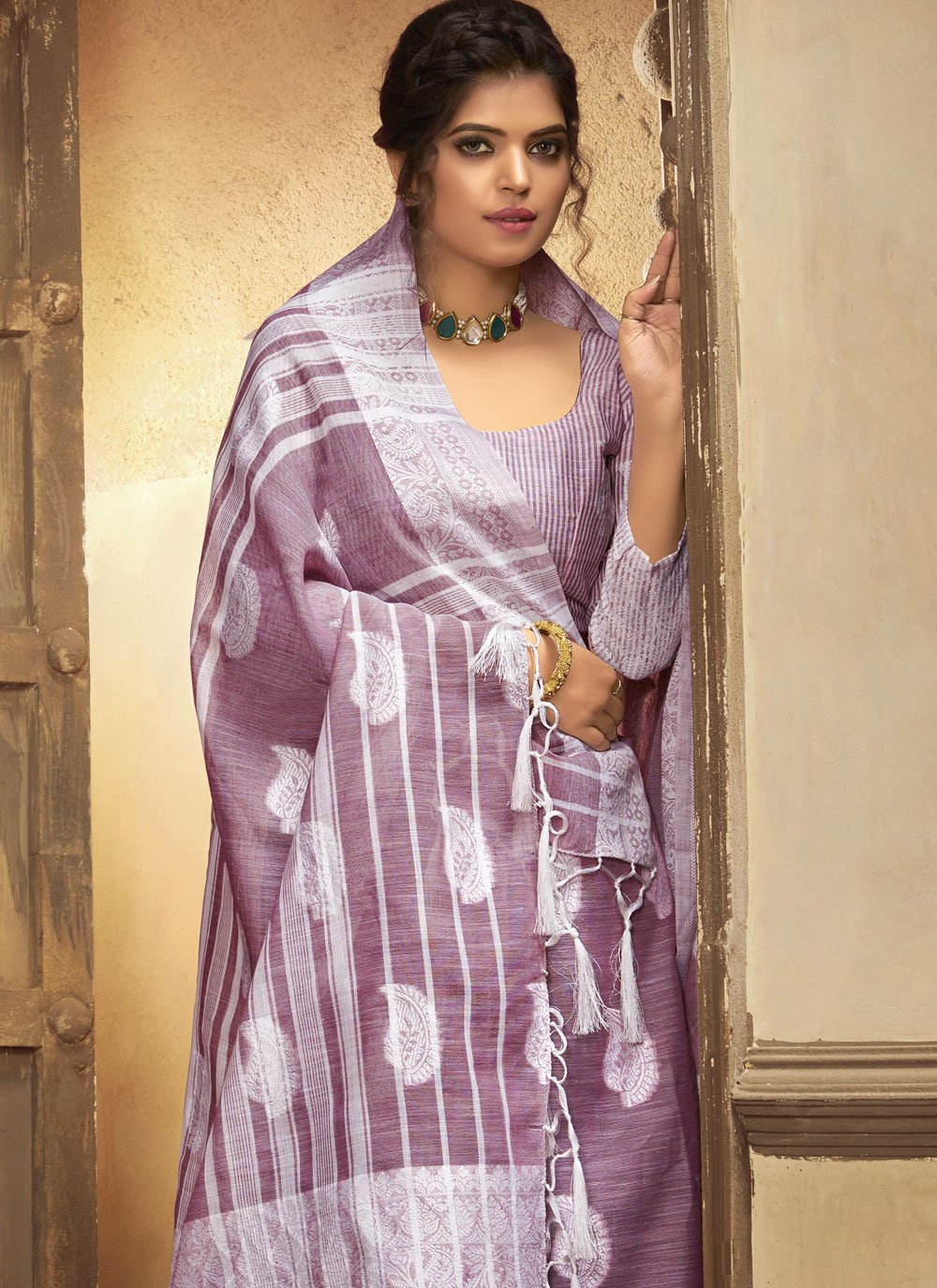 Lavender cotton saree Clearance