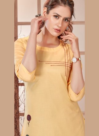 Cotton Party Wear Kurti in Yellow