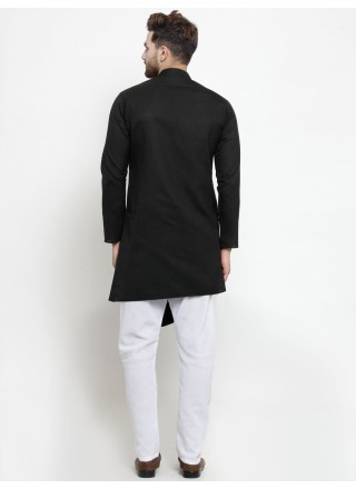 Cotton Plain Black Kurta Pyjama