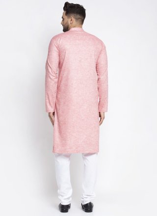Cotton Plain Kurta Pyjama in Pink