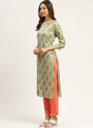 Cotton Print Green Readymade Suit