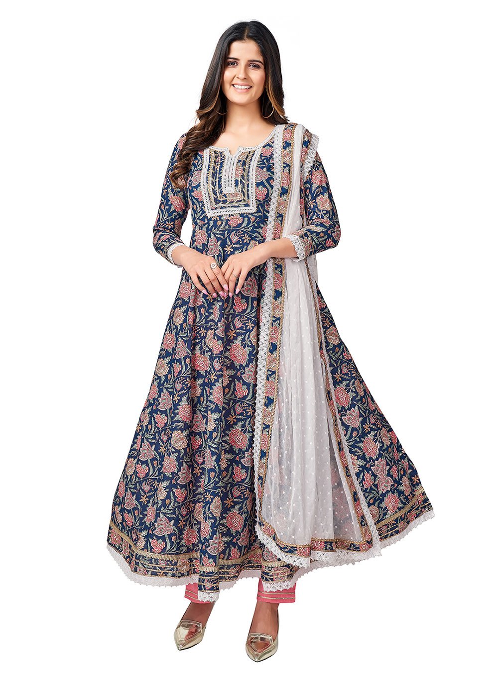 Cotton Printed Blue Readymade Suit
