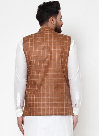 Cotton Printed Brown Nehru Jackets