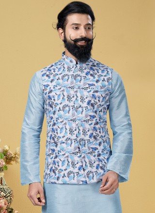 Cotton Printed Nehru Jackets in Turquoise