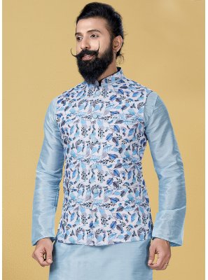 Cotton Printed Nehru Jackets in Turquoise